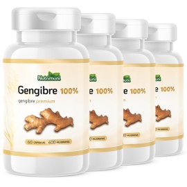 Gengibre Premium - 4 Potes 240 Cpsulas de 600mg - Cada pote 60 Cpsulas