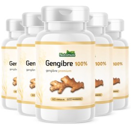 Gengibre Premium - 5 Potes 300 Cpsulas de 600mg - Cada pote 60 Cpsulas